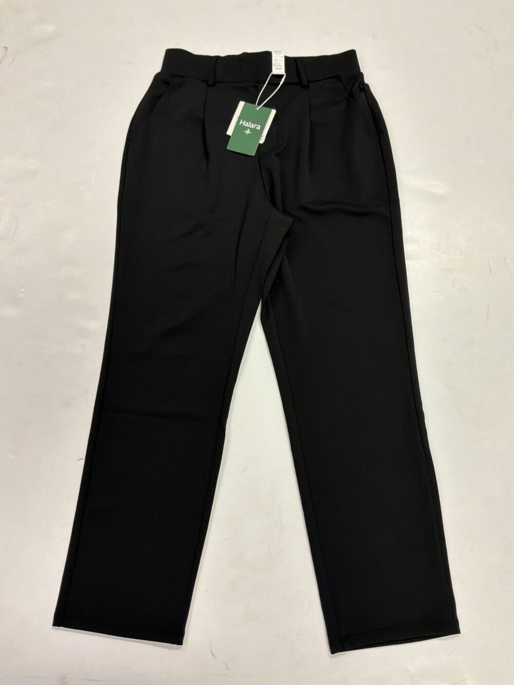 Halara Flex Crepe Womens S Black High Waist Pleated Straight Leg Trousers NWT